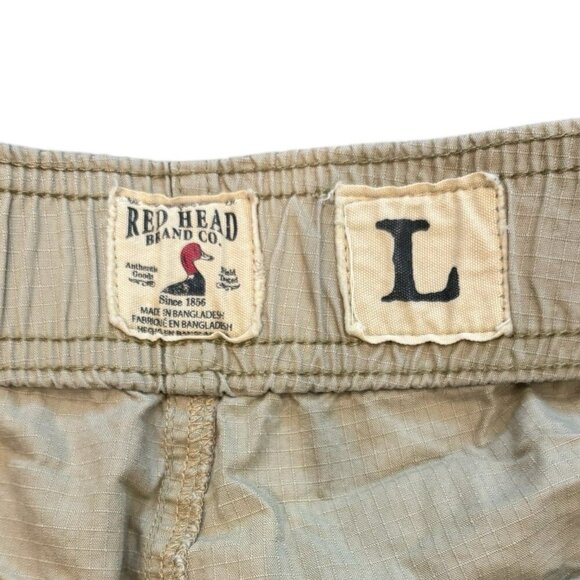 Red Head Chino Shorts Beige Regular Fit Stretch Elastic Waist Button Mens Size L - Picture 2 of 5